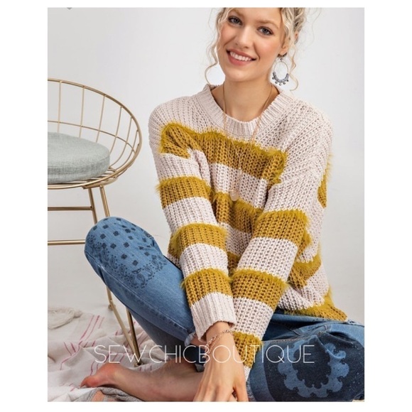 Ultra Soft Mustard Striped Pullover Sweater - Picture 4 of 7